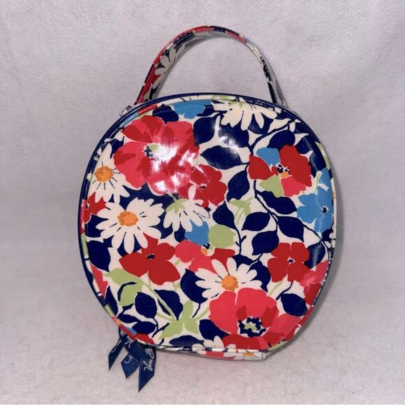 EUC Vera Bradley Hatbox Cosmetic Case Round 4 Compartments Travel Bag 7”x3” - Picture 2 of 7
